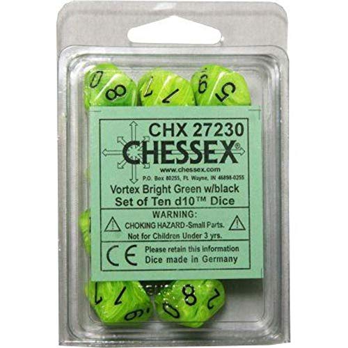 Chessex d10 Bright Green w/Black (10)