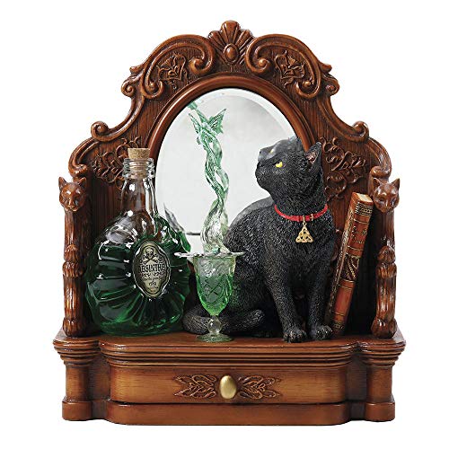 Unicorn Studio Veronese Design 8.5 Inch Lisa Parker Absinthe Fairy Black Cat Mirror with Drawer Polyresin Hand Painted Figurine Animal Sculpture