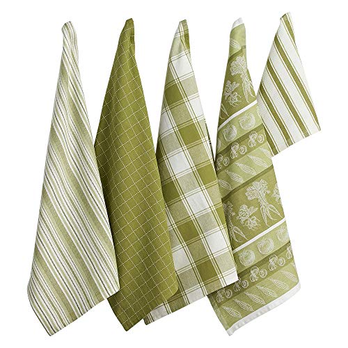 DII Design Assorted Pattern Kitchen Dishtowels and Dishcloth Set of 5, Parsley Green