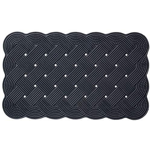Larry Traverso Nautical Rope Rubber Doormat, 18 x 30 inches, High-Traction, Year-Round Use, Low Profile, Black