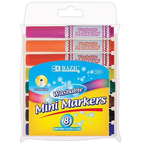 BAZIC 8 Color Broad Line Mini Washable Markers