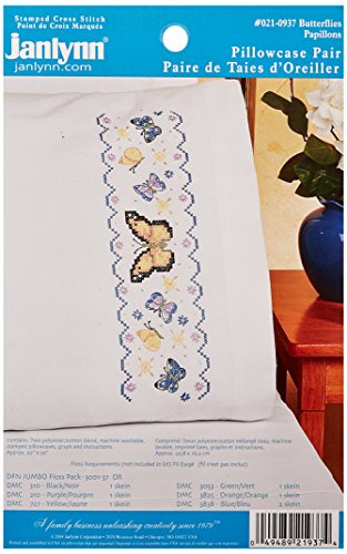 Design Works Crafts Janlynn Butterflies Pillowcase Pair Stamped Cross Stitch-20 X30