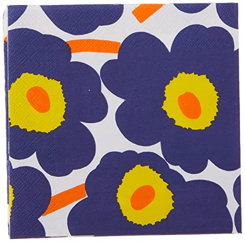 Boston International IHR Marimekko Floral Cocktail Beverage Paper Napkins, 5 x 5-Inches, Unikko Dark Blue