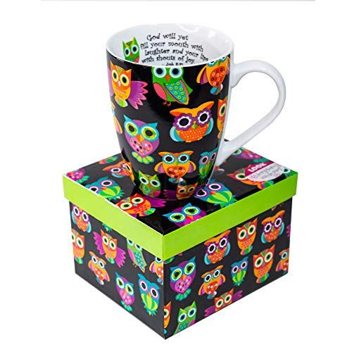 Divinity Boutique Inspirational Ceramic Mug - Owl Pattern, Job 8:21, Multicolor