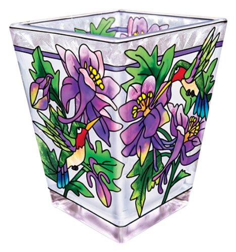 Amia Petite Votive, Hand-Painted Glass with Colorful Hummingbird Design, 3 Inches Tall