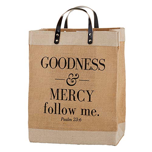 Creative Brands Faithworks-Inspirational Jute Market Tote Bag, Large, 13 x 18-Inch, Goodness &amp Mercy