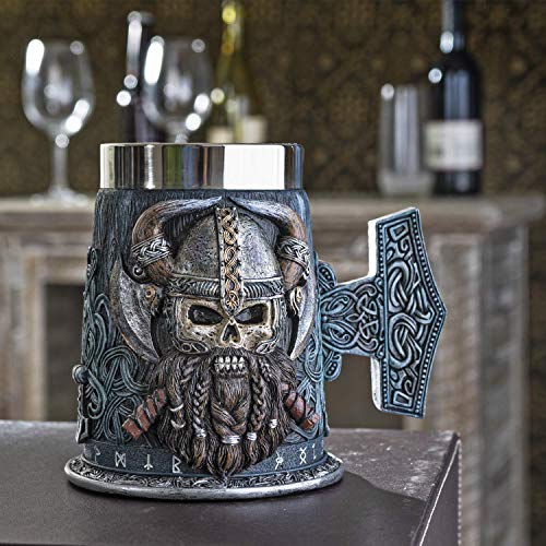 Pacific Trading Summit Collection Danegeld Viking Horned Warrior With Battle Helmet Beer Stein Tankard Mug with Removable Stainless Steel Insert 20 fl oz