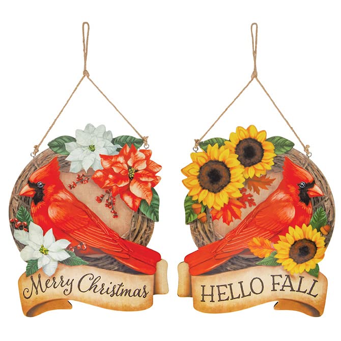 Carson Home Accents Hello Fall and Merry Christmas Reversible Wall Decor, 16-inch Height