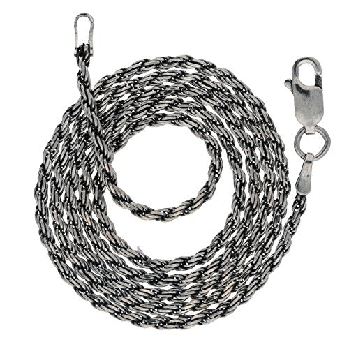 Silver Insanity 2mm Sterling Antiqued Silver 16" Diamond-Cut Rope Chain Necklace(Lengths 14",16",18",20",22",24",26",28",30",32",34",36")