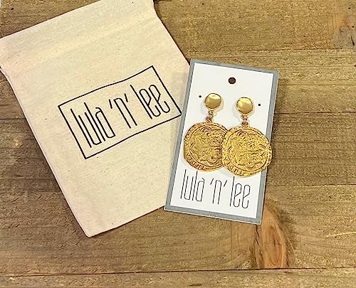 Lula N Lee Gold Pewter Hand Cast Medallion Earrings, Women Fashion Accessories