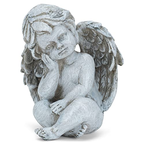 Napco Sitting Cherub 4.5 Inch Tall Grey Concrete Look Resin Garden Figurine