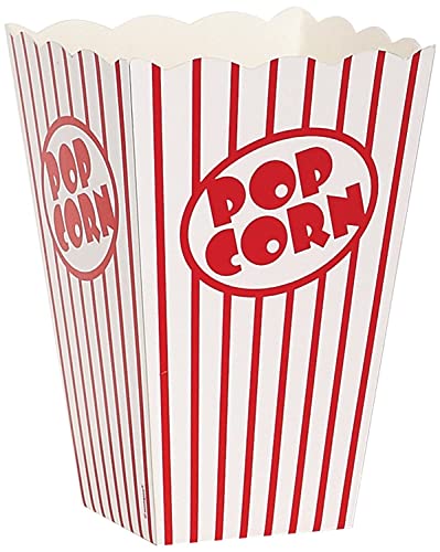 Unique Industries Movie Theater Red and White Striped Popcorn Boxes, 10ct