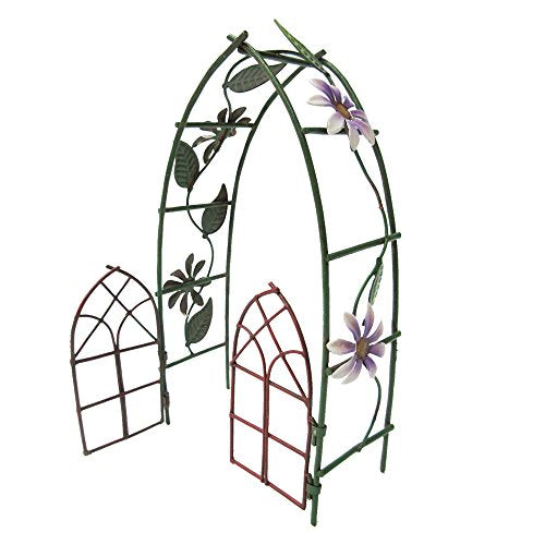 Pacific Trading Giftware Enchanted Mini Fairy Garden Accessories Decorative Metal Garden Arbor Gate Arch Shape with Floral Design 6.5 inch Tall