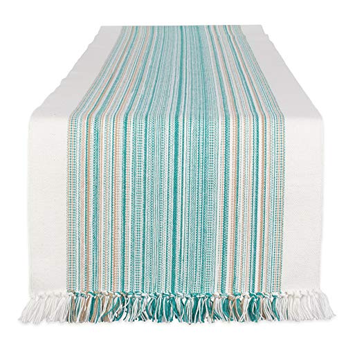 DII Design Everyday Collection, Fringed Stripe Tabletop, Table Runner, 14x72, Teal