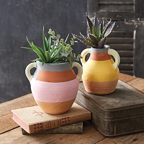 CTW 460374 Color Blocked Terra Cotta Vase, Set of 2