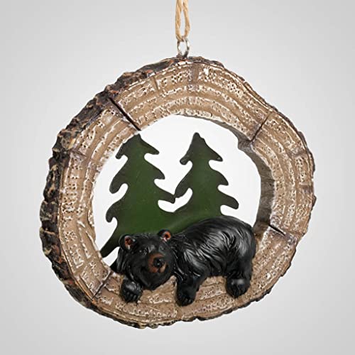 Lipco Poly Bear in Tree Slice Hanging Ornament, 6.7-inch Height, Holiday Season Decoration