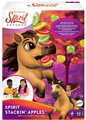 Mattel Spirit Untamed Stackin‚Äô Apples Kids Game, Treat-Stacking Challenge with Hungry Horse for 2, 3, or 4 Players; 5 Years Old & Up