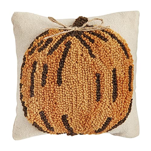 Mud Pie Pumpkin Mini Hooked Pillow, 8-inch