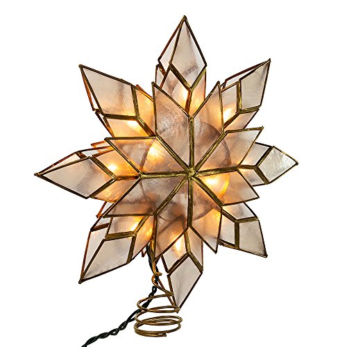 Kurt Adler 9-Inch Capiz Star Tree Topper with 10 Clear Lights and 1 Spare Bulb
