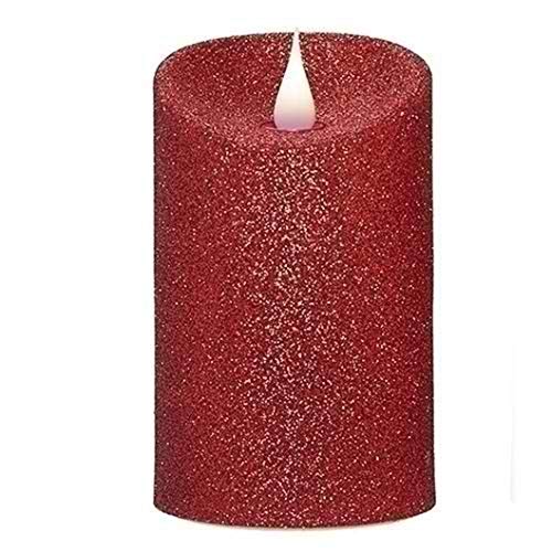 Roman 140020 LED Glitter Flameless Pillar Candle, 5-inch Height, Red