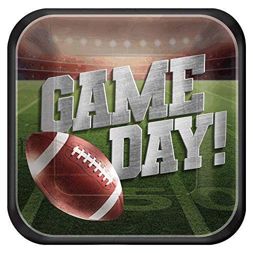 amscan Football Disposable Square Paper Plates, 9"- 18 pcs. Green