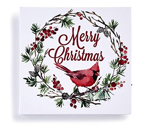 Giftcraft 682369 Christmas LED Canvas Print with Sentiment, Cardinal, 0.59 inch, Medium Density Fiberboard and Canvas