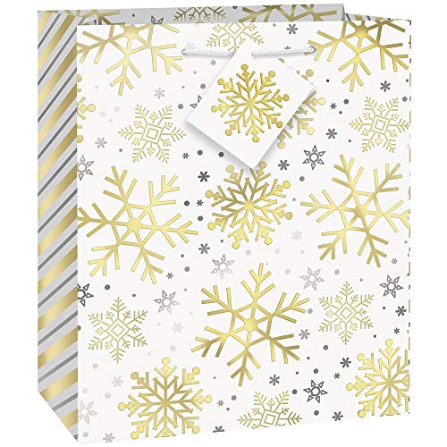 Unique Industries Unique Silver and Gold Snowflake Medium Gift Bag, 7.25" x 9"