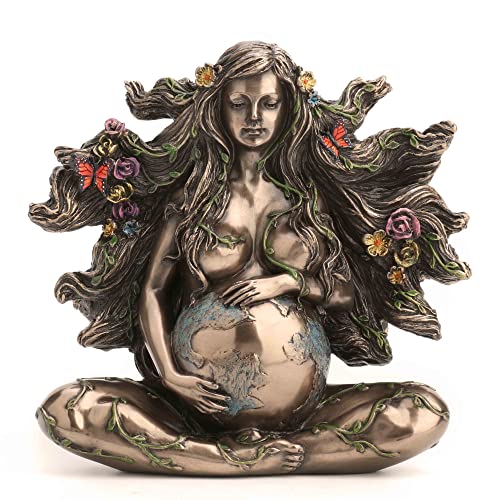 Veronese Design 4 3/4 Inch Sitting Pregnant Mother Gaia with Butterflies Cold Cast Resin Bronze Finish Sculpture