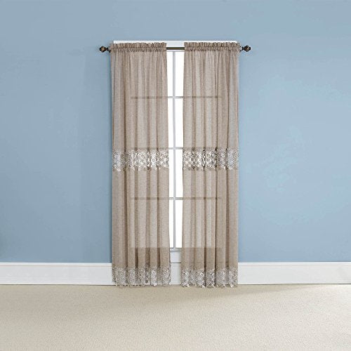 Belle Maison Renaissance Home Fashion Lillian Panel with MACRAM‚àö√¢ Bands, 55" x 63", Linen, 55 in x 63
