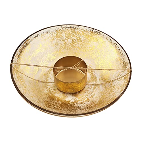 Mud Pie, Gold, Foiled Glass Chip & Dip Set, 12.5-inch diameter