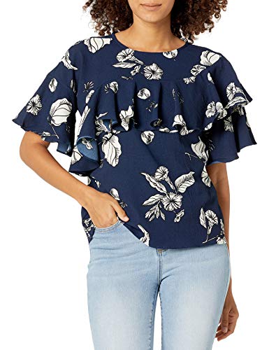 Mud Pie Floral London Flounce Top Navy, Small