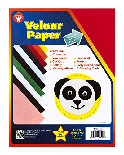 Hygloss Products Self Adhesive Velour Paper - Red, 8-1/2 x 11 Inches - 5 Pack