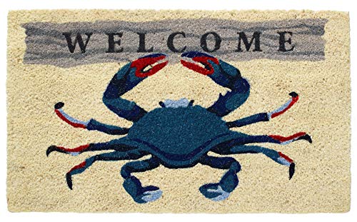Larry Traverso Welcome Crab 100% Coir Doormat, 18 x 30 inches, Naturally Durable, PVC-Backing, Sustainable