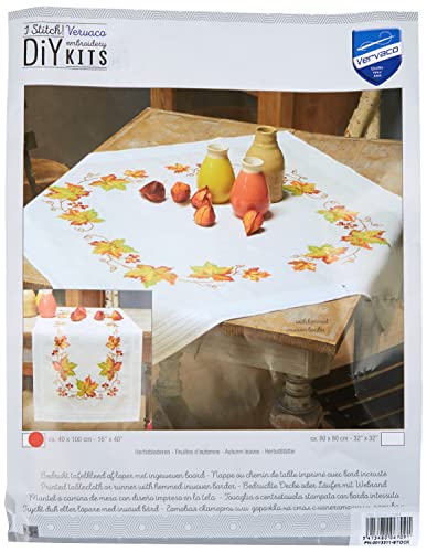 Vervaco Autumn Leaves Table Runner Stamped Embroidery Kit