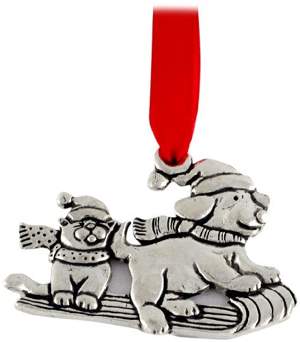 Basic Spirit Tobaggan with Cat and Dog Global Giving 2-1/2-Inch Pewter Ornament