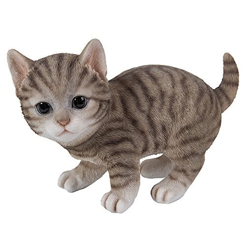 Pacific Trading Giftware Realistic and Cute Grey Tabby Kitten Collectible Figurine Amazing Detail Glass Eyes Hand Painted Resin Life Size 8 inch Figurine Perfect for Cat Lover Collectible
