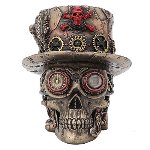 Unicorn Studio Veronese Design 4.5 Inch Steampunk Cross Bones Top Hat Motor Skull Antique Bronze Finish Sculpture Table Top Figurine