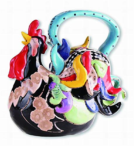 Blue Sky Clayworks Clayworkss Funky Black Rooster Teapot