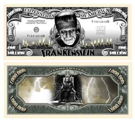 American Art Classics Pack of 5 - Frankenstein Million Dollar Bills - Fun Halloween Novelty Bill