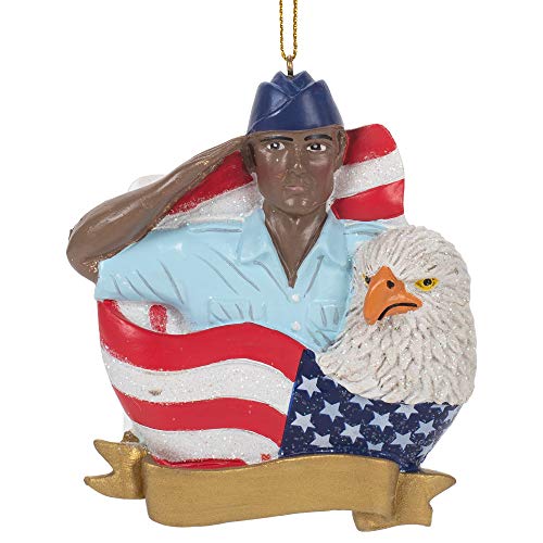 Kurt Adler AF2205 U.S. Air Force African American Soldier with Flag Ornament for Personalization, 4-inch High, Resin