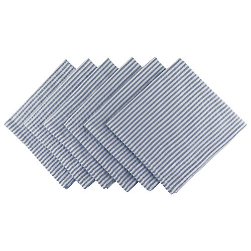 DII Design 100% Cotton Seersucker Striped Tabletop Collection, Blue, Napkin Set, 6 Piece