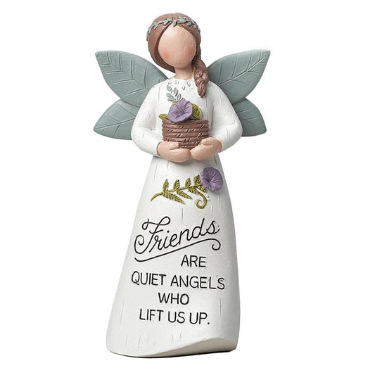 Blossom Bucket Garden Angel with Flower Pot, 5-inch Height, White, Resin, Figurine, Home Decor