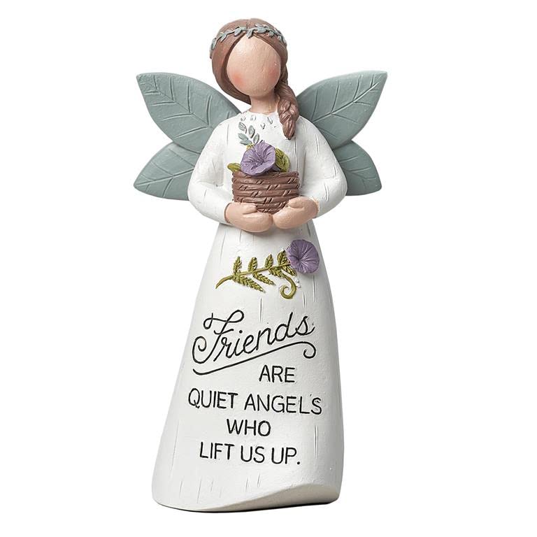 Blossom Bucket Garden Angel with Flower Pot, 5-inch Height, White, Resin, Figurine, Home Decor