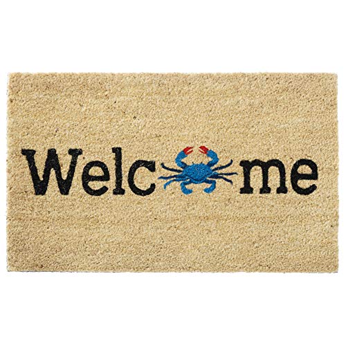 Larry Traverso Welcome O Crab 100% Coir Doormat, 18 x 30 inches, Naturally Durable, PVC-Backing, Sustainable
