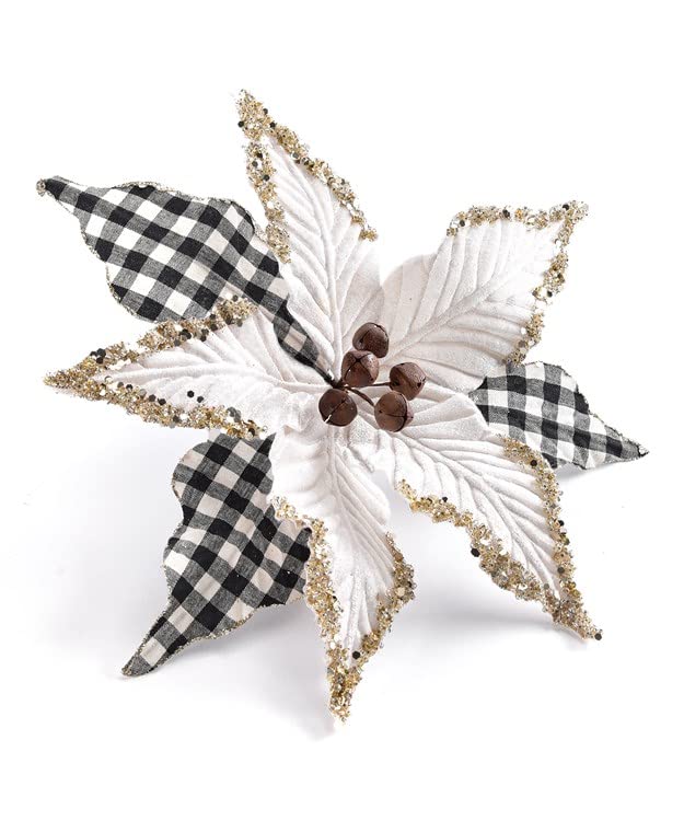 Giftcraft 662575 Christmas Plaid Poinsettia Flower with Clip, 9.06 inch, Polyethylene Perephthalate and Wire