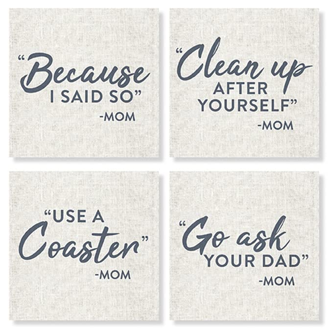 Carson Home Mom Quotes House Coaster, 4-inch Square, Set of 4