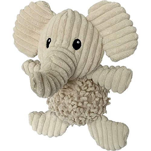 Pet Lou Durable Natural Nubby Plush Dog Toys with Squeaker and Crinkle Paper in Multi-Size (Natural Elephant - M, 10 Inch)