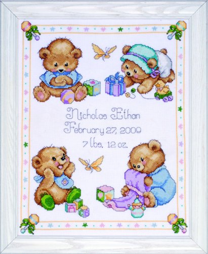 Design Works Crafts Tobin T21711 Baby Bears Birth Record Counted Cross Stitch Kit