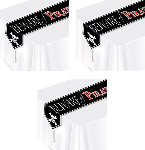 Beistle , 3 Piece Beware Of Pirates Table Runners, 11" x 6&