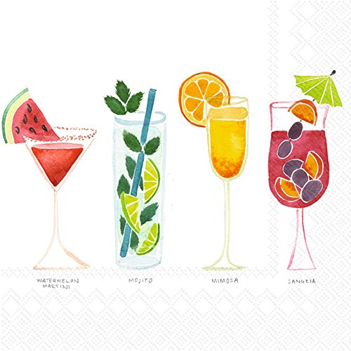 Boston International IHR 3-Ply 20-Count Beverage Paper Napkins, 5 x 5-Inches, Summer Cocktails